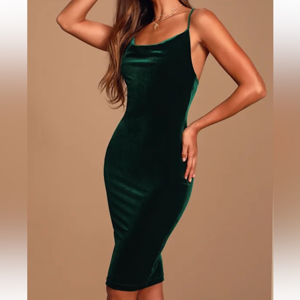 Lulus Jazzy Belle Dark Green Velvet Dress